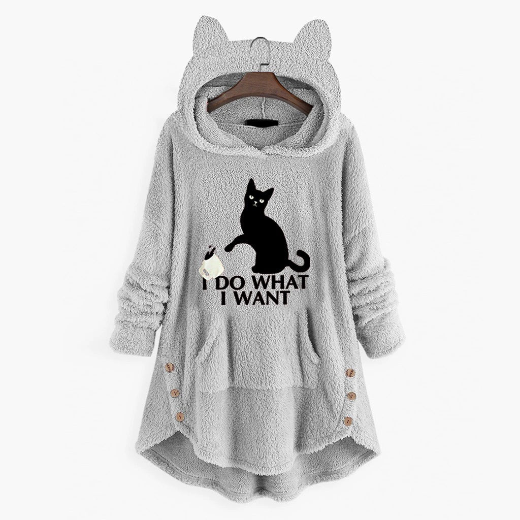 Women's Hooded Long-Sleeved Double-Sided Fleece Clothing